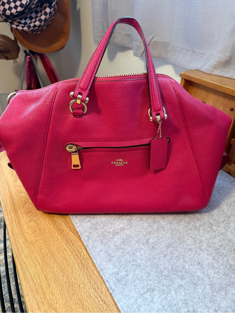 Coach Pink Pebbled Leather Satchel with Gold Hardware